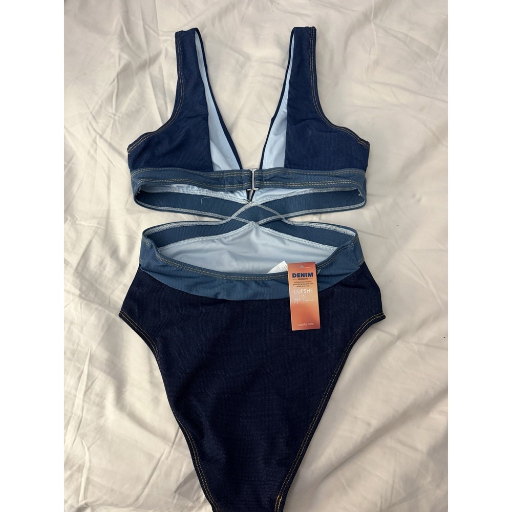NWT Denim Cupshe X Jojo Womens One Piece Swimsuit Size S - Picture 4 of 5